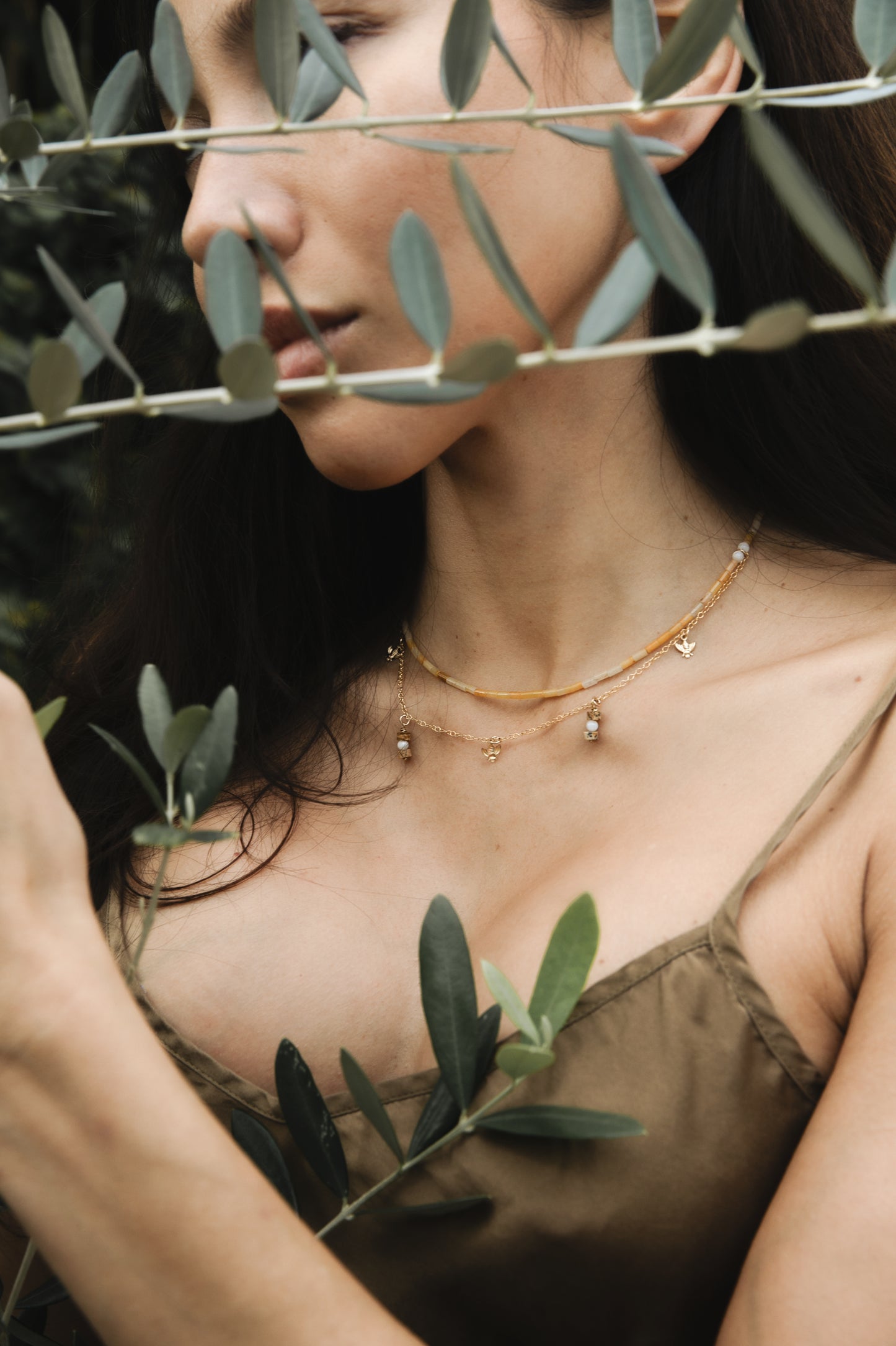 Miel Necklace - Yellow Aventurine and gold-filled bee charms