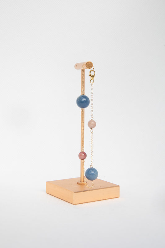Elvire Bracelet - Pink Rhodonite and Blue Aventurine Gemstones