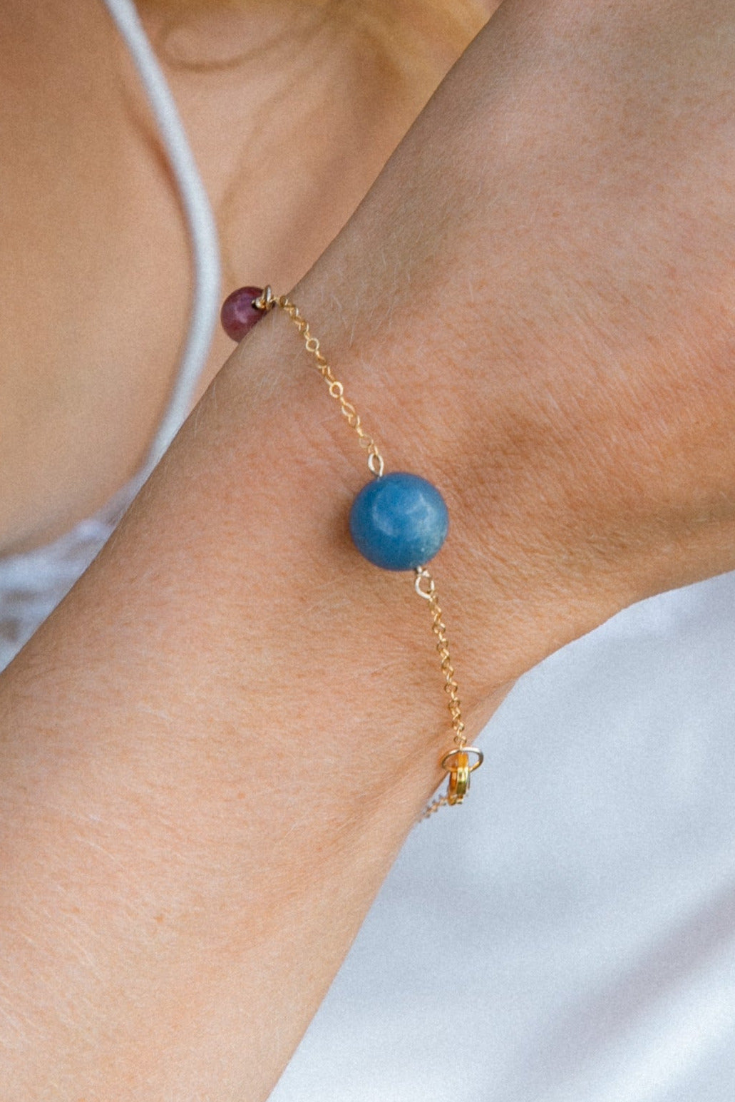 Elvire Bracelet - Pink Rhodonite and Blue Aventurine Gemstones