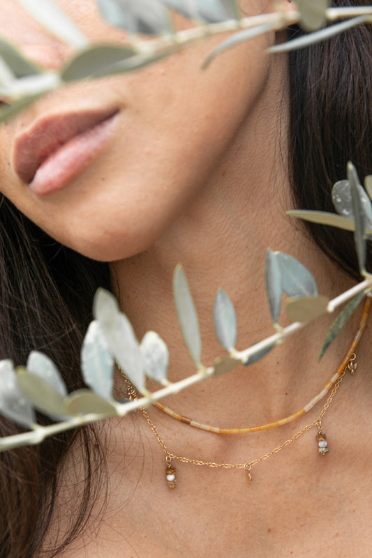 Miel Necklace - Yellow Aventurine and gold-filled bee charms