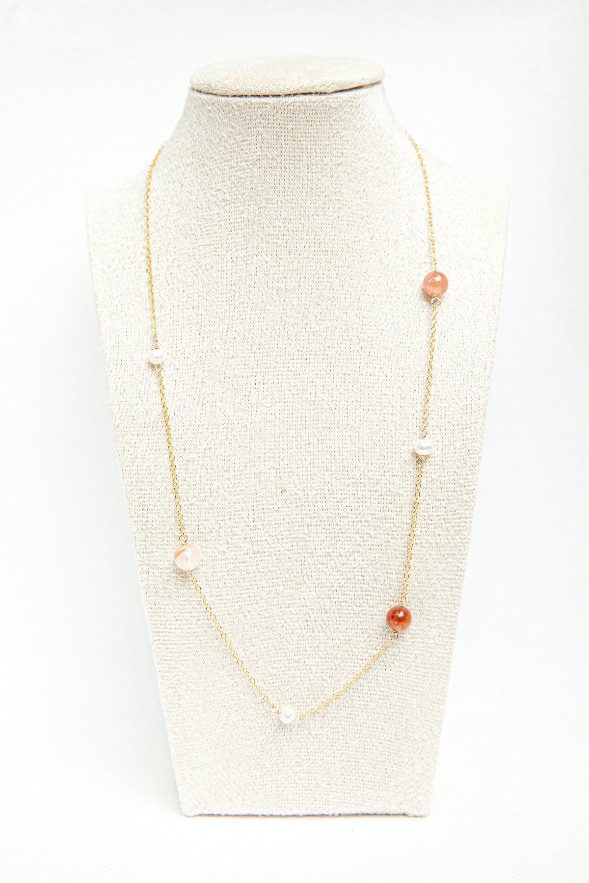 Elvire Necklace - Rose quartz and Mother of Pearl
